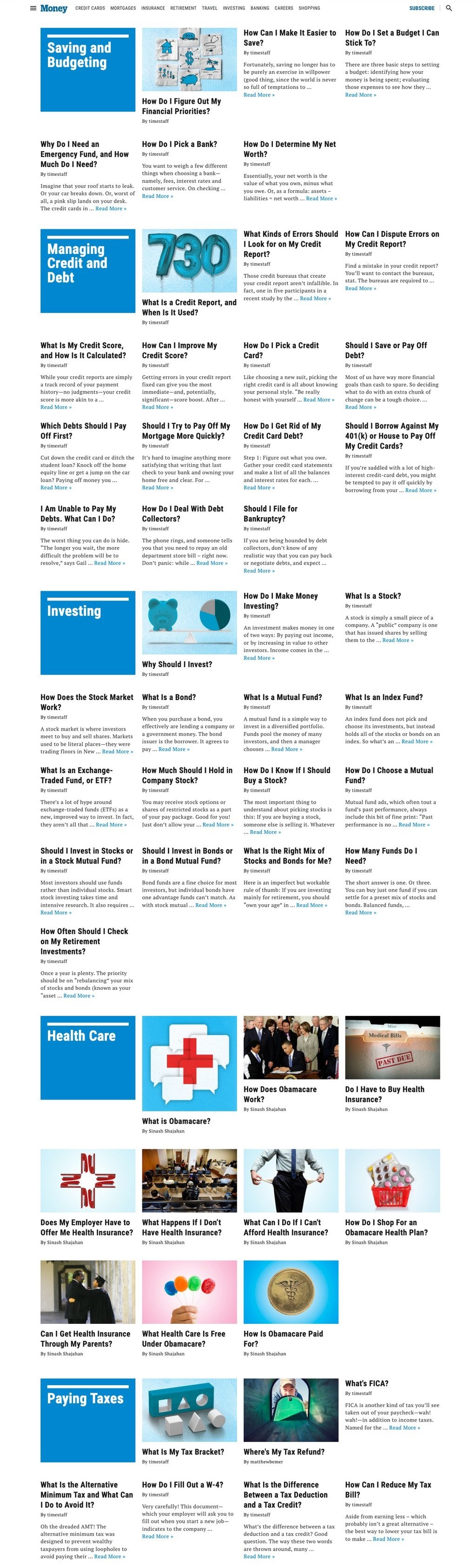 Money101 hub page — original homepage, before.