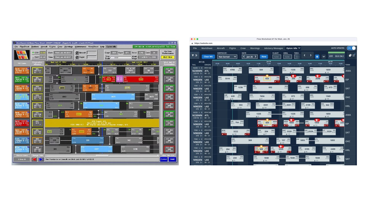 Side-by-side comparison of the legacy SWIFT flow sheet interface and the modernized WOLF flow worksheet.