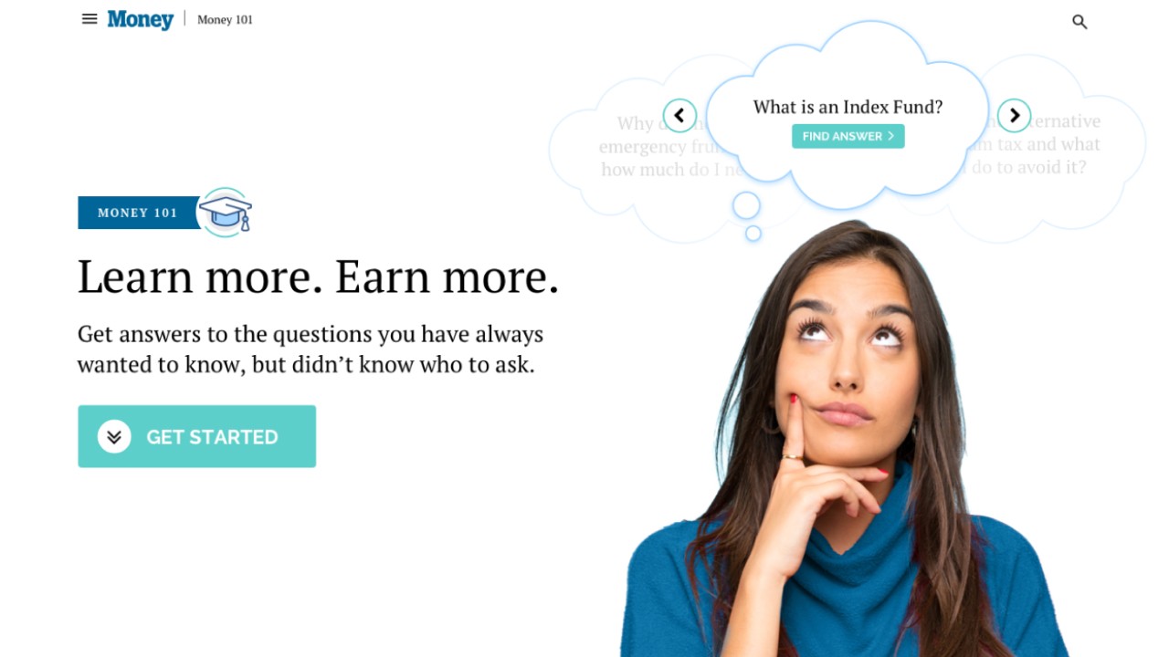 Money101 redesign — Learn more. Earn more. hero section.