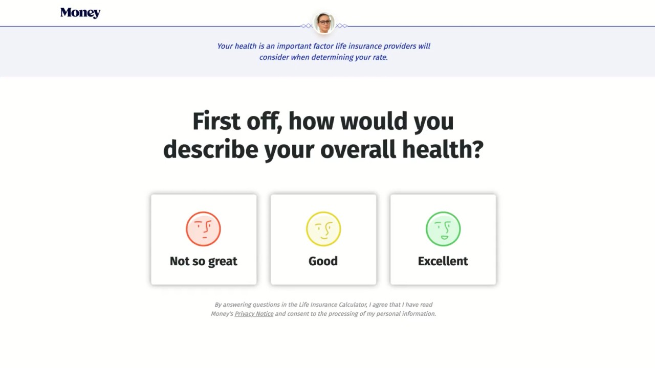 Life Insurance funnel — overall health question with the Sara helper persona.
